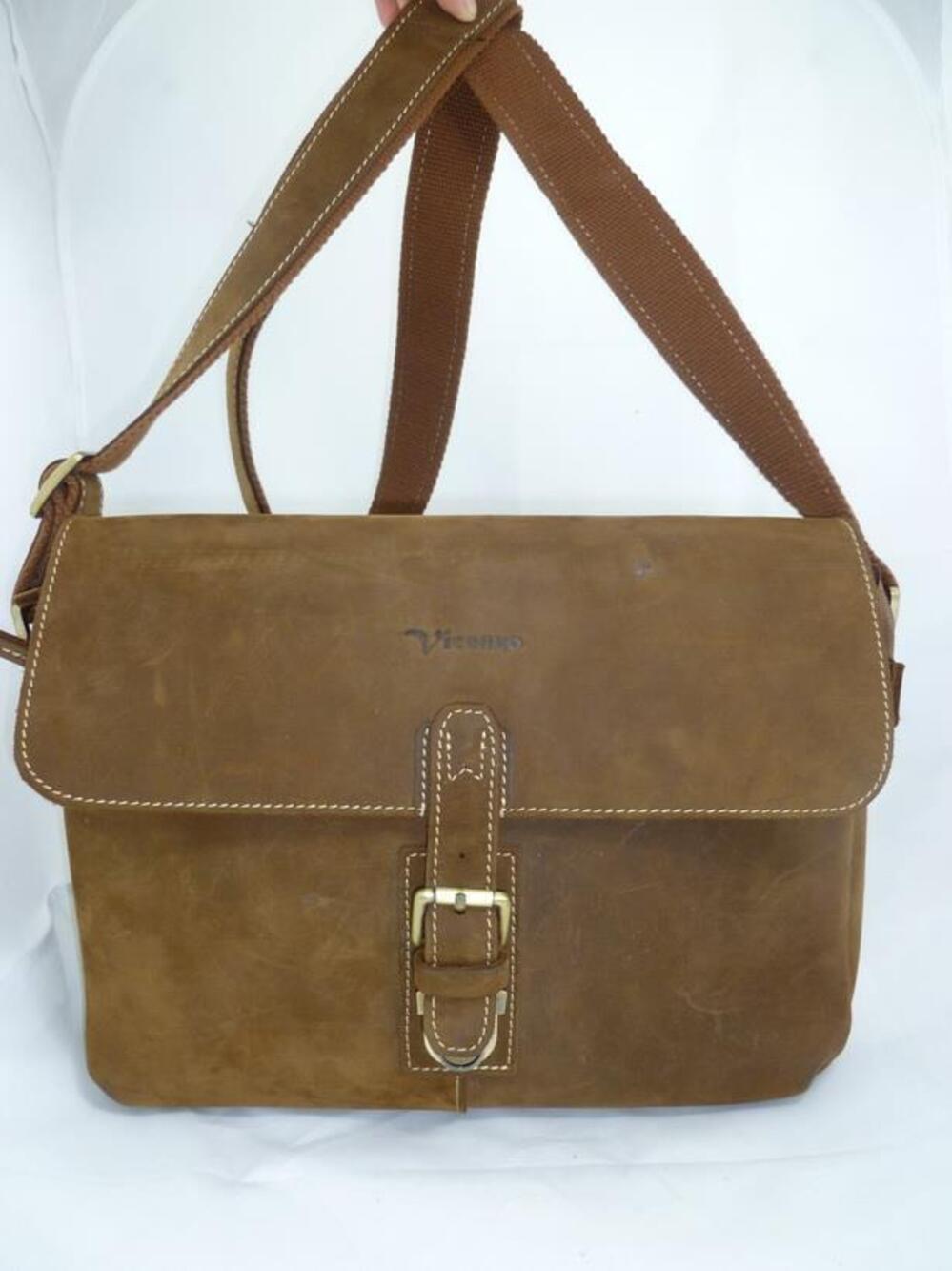 VICENZO RANGO MEN BROWN FULL GRAIN DISTRESSED LEATHER FLAP MESSENGER BAG/SATCHEL